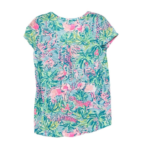 Lilly Pulitzer Women’s XS Pink Elephant Flamingo Alligator Giraffe Safari Top - Picture 6 of 9